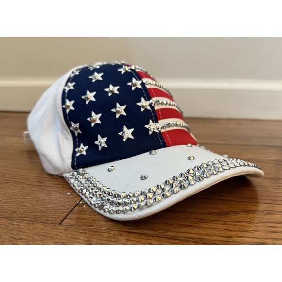 USA American Flag Rhinestone Lady Baseball Cap Bling Bling Red White Blue Hat - Picture 1 of 6